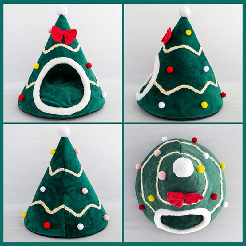 Super Cute Christmas Tree Pet Bed Tent House Xmas Cat Dog Cave Bed Nest-product