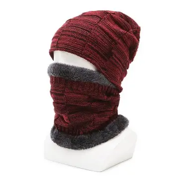Winter Beanie Hat Scarf Set Knit Hat Thick Fleece Lined Cap