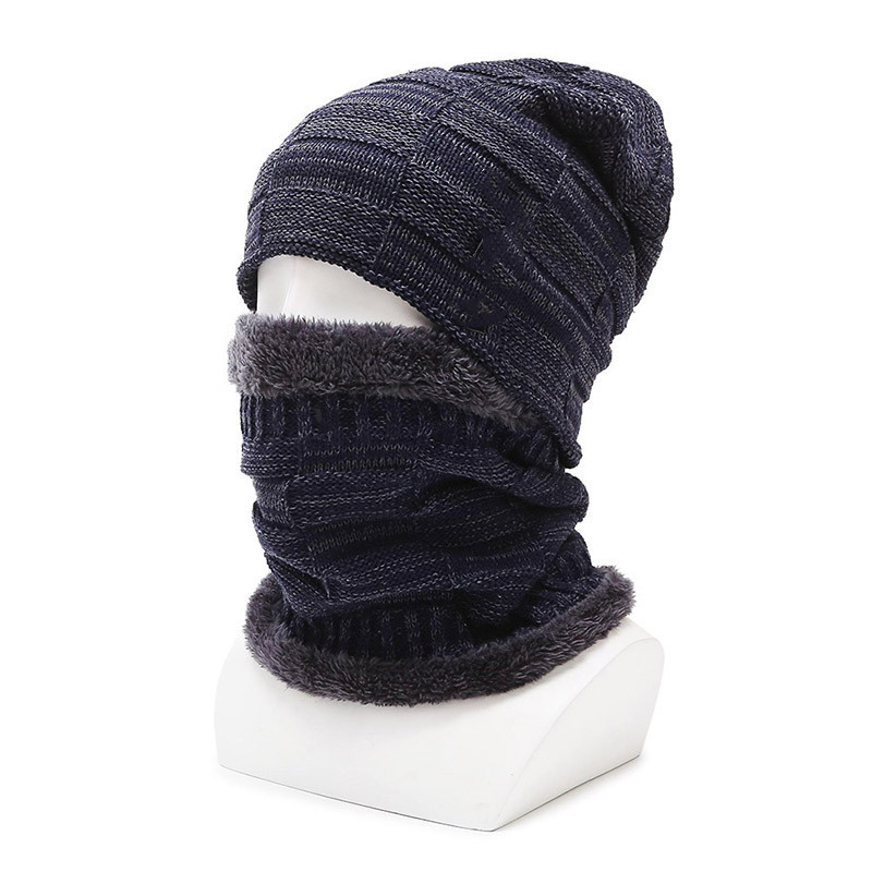 Winter Beanie Hat Scarf Set Knit Hat Thick Fleece Lined Cap-product