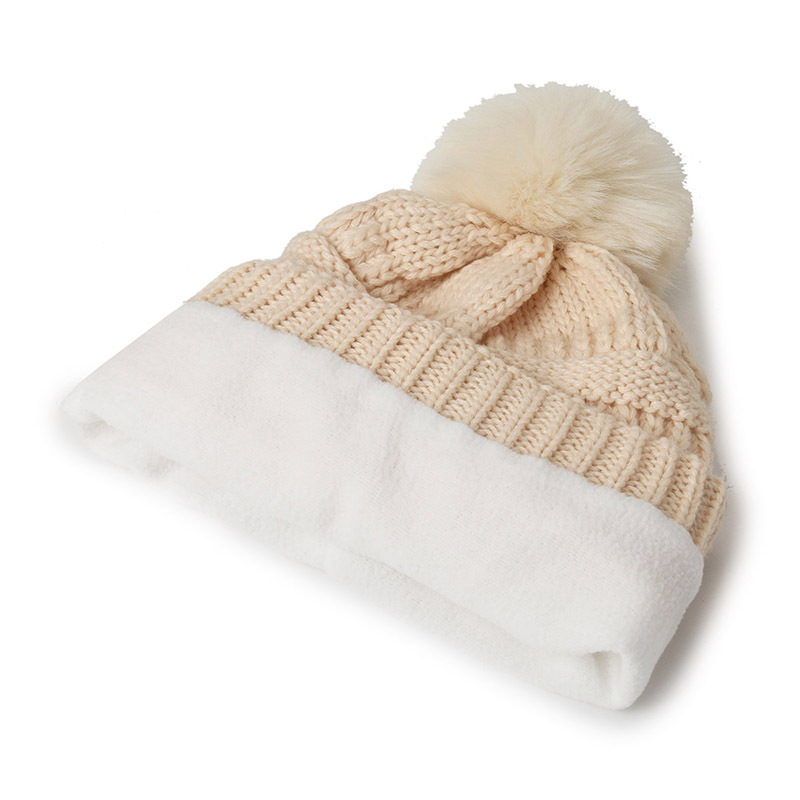 Women Knit Beanie Hat with Faux Fur Pompom Winter Soft Warm Ski Cap-product